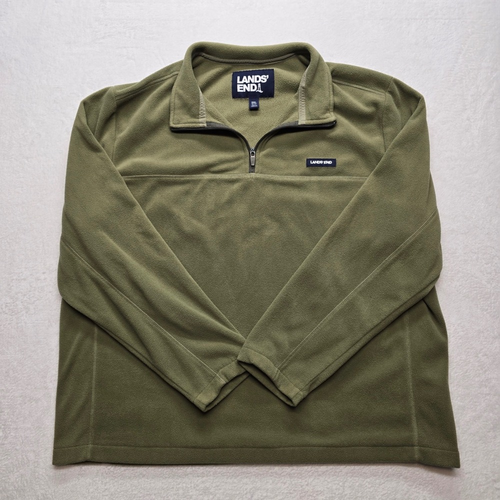 Lands' End‎ Fleece Quarter Zip Pullover Olive Green 2XL Casual